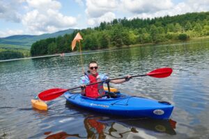 Brandon's kayaking skills greatly improved this summer and included going to a straight paddle.