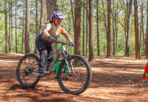 Kim Bean riding her bike