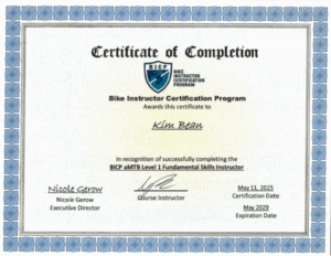 certificate of completion BICP aMTB Level 1