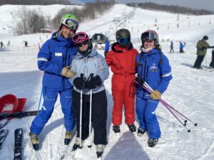 Laurie, Annie, Suzannah and Sydney enjoy skiing together at Stowe.